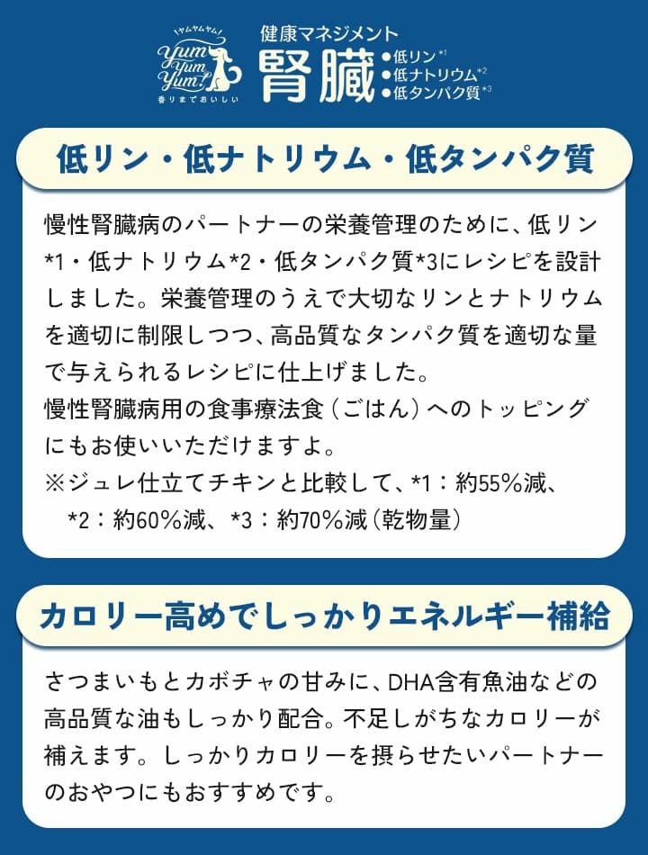 低リン・低ナトリウム・低タンパク質、カロリー高めでしっかりエネルギー補給